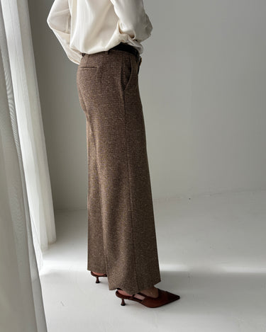 Liverpool Kelsey Wide Leg Trouser in Brown and Camel Herringbone-220 Pants-Little Bird Boutique