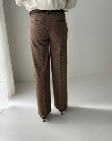 Liverpool Kelsey Wide Leg Trouser in Brown and Camel Herringbone-220 Pants-Little Bird Boutique