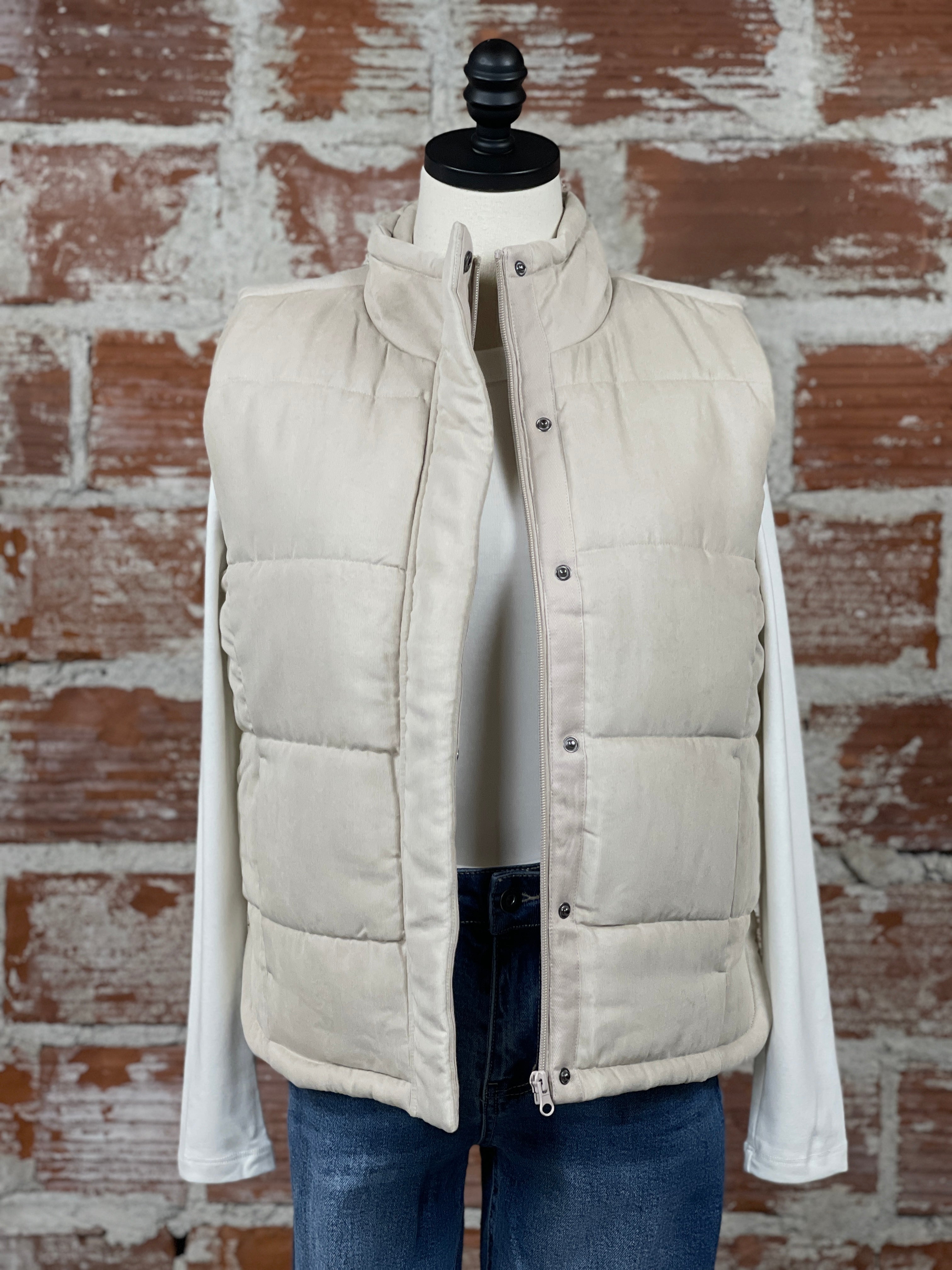 Maggie Puffer Vest in Beige-141 Outerwear Coats & Jackets-Little Bird Boutique