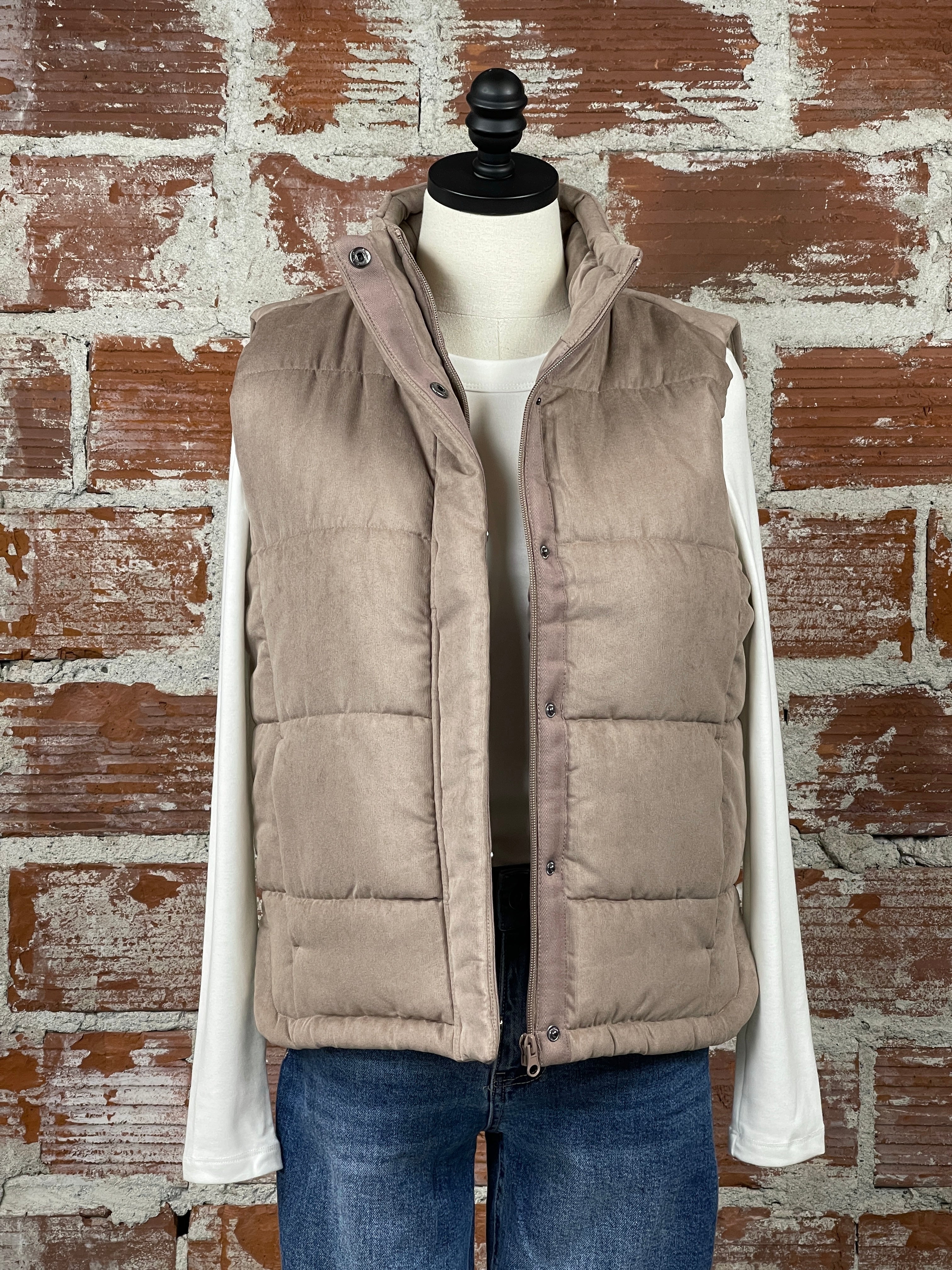 Maggie Puffer Vest in Mocha-141 Outerwear Coats & Jackets-Little Bird Boutique