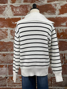 Dex Zip Collar Sweater in Black and White Stripe-131 - Sweaters F/W (June - Nov)-Little Bird Boutique