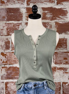 Flag and Anthem Denning Henley Tank in Sage-122 - Jersey Tops S/S (Dec - May)-Little Bird Boutique