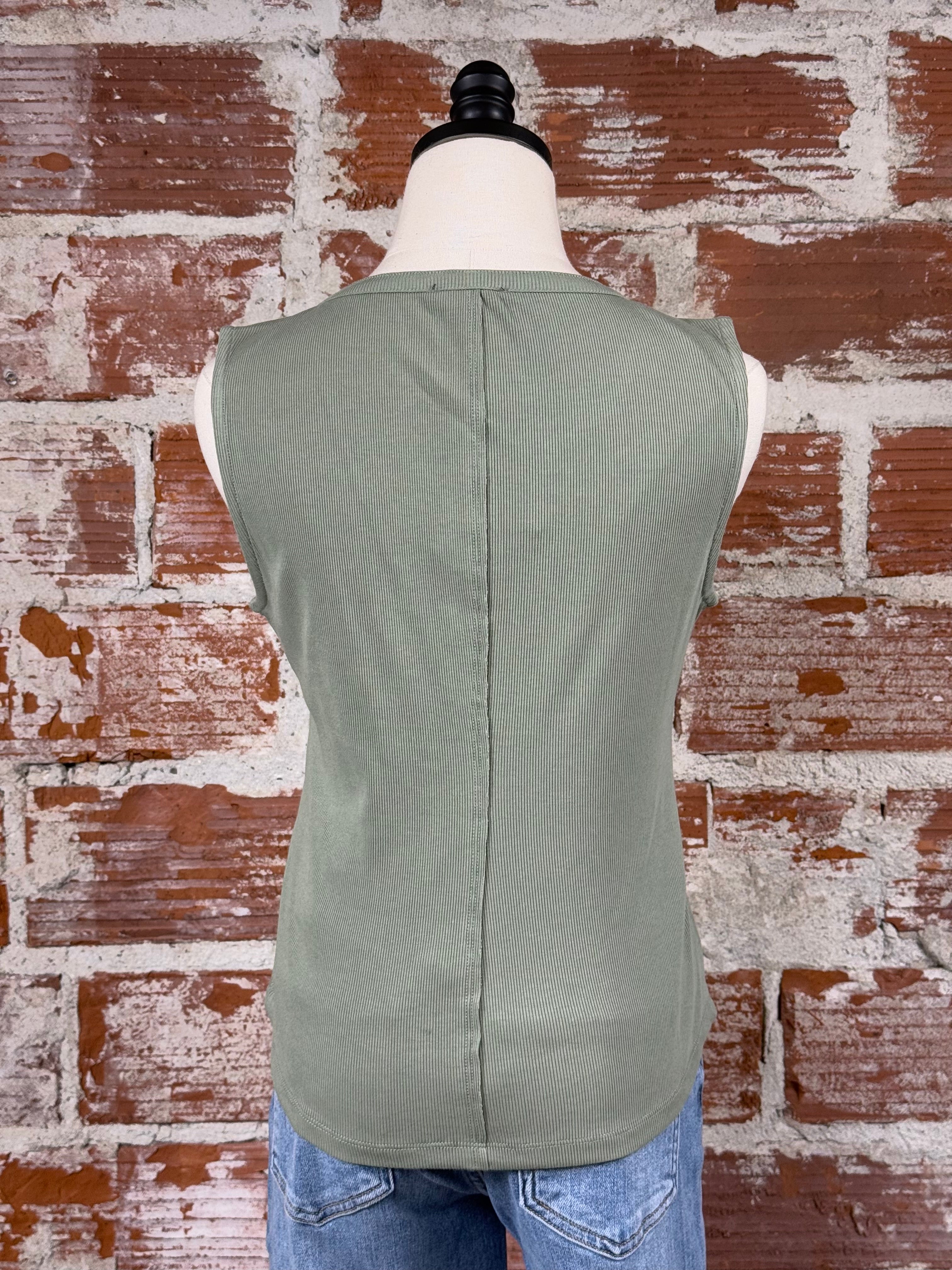 Flag and Anthem Denning Henley Tank in Sage-122 - Jersey Tops S/S (Dec - May)-Little Bird Boutique