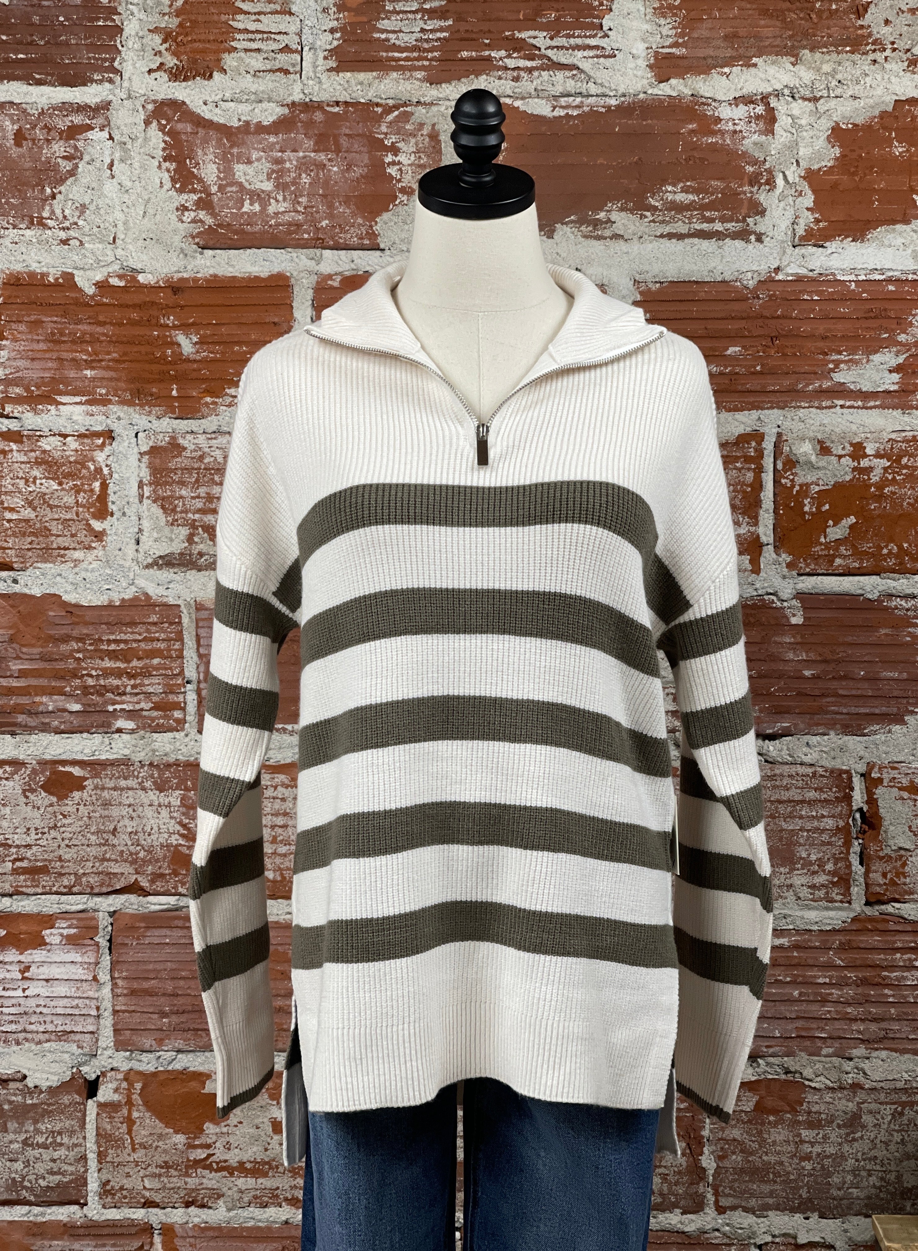 Dex Army Stripe Sweater in Cream-131 - Sweaters F/W (June - Nov)-Little Bird Boutique