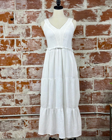 Dex Textured Midi Dress in Off White-152 Dresses - Long-Little Bird Boutique