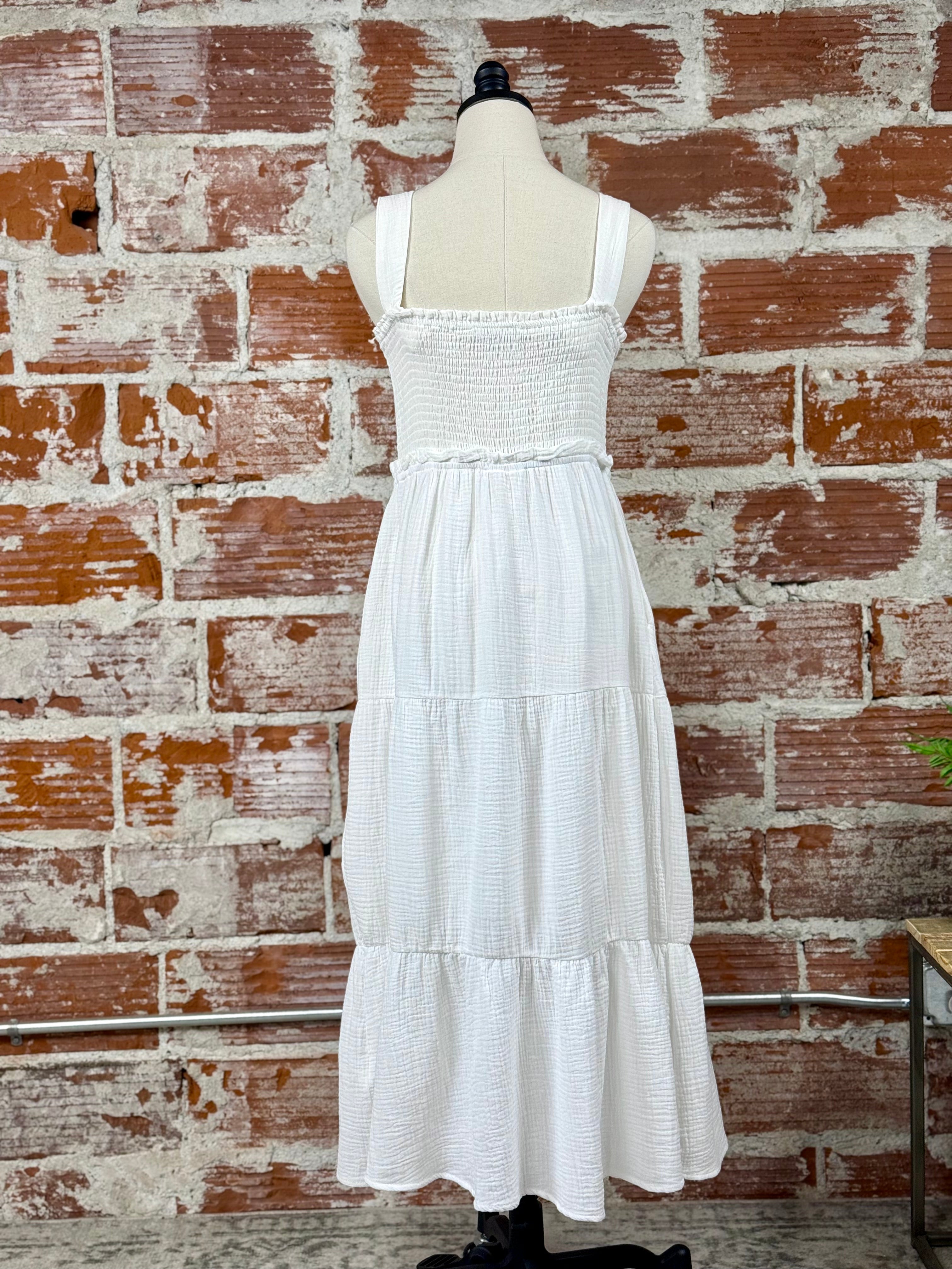 Dex Textured Midi Dress in Off White-152 Dresses - Long-Little Bird Boutique