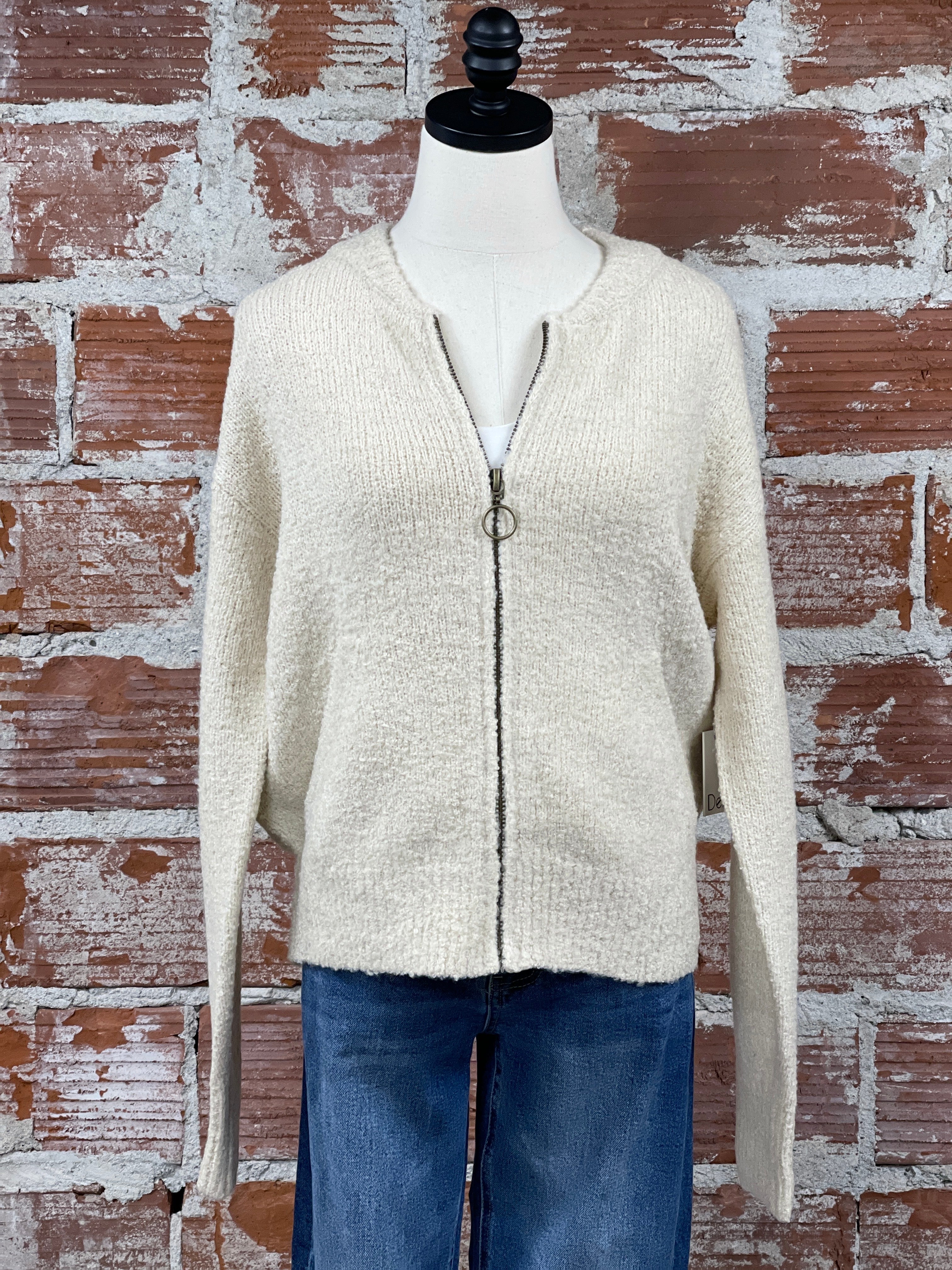 Dex Boucle Sweater Bomber in Off White-141 Outerwear Coats & Jackets-Little Bird Boutique