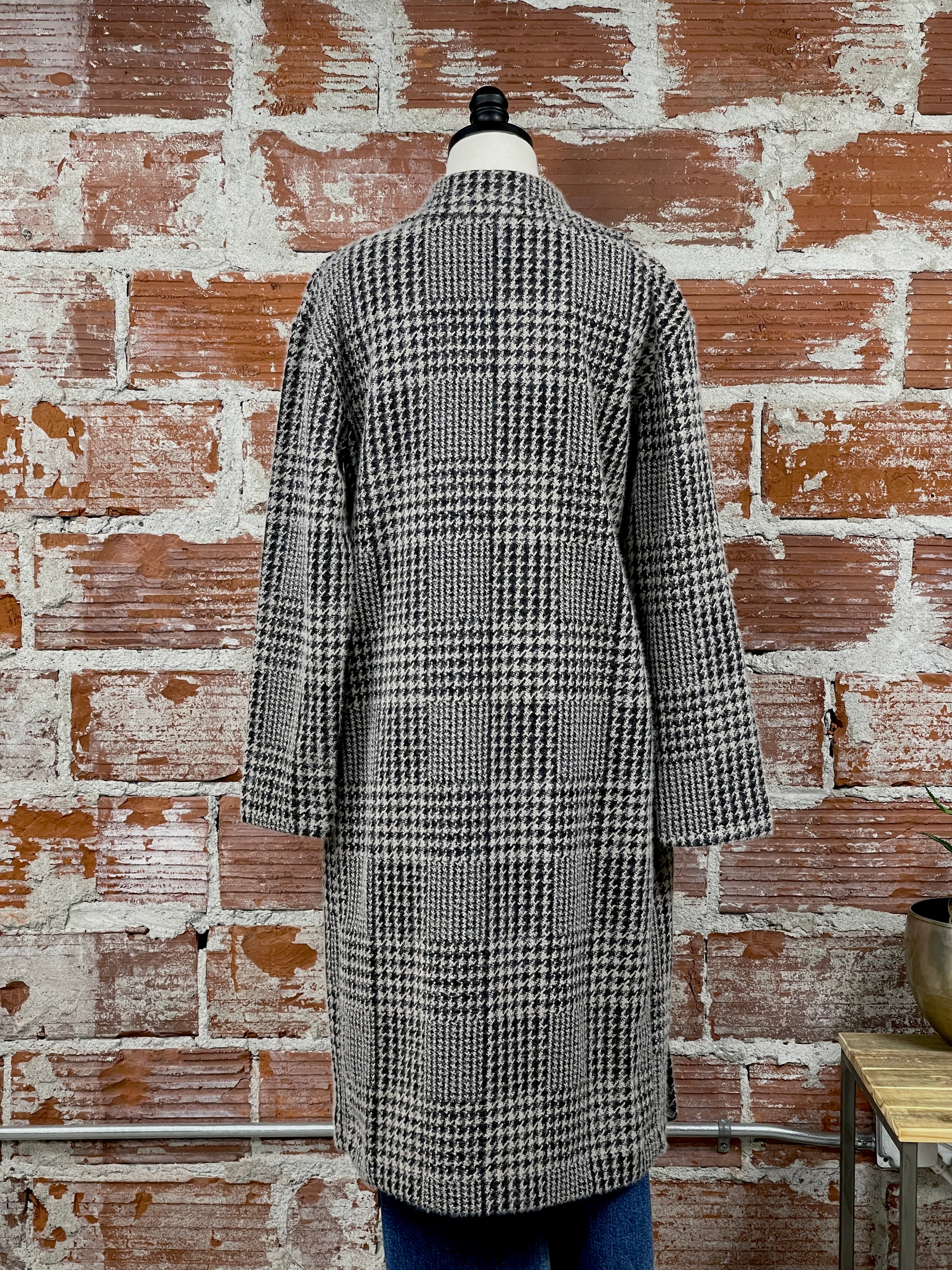 Dex Houndstooth Plaid Long Coat-131 - Sweaters F/W (June - Nov)-Little Bird Boutique