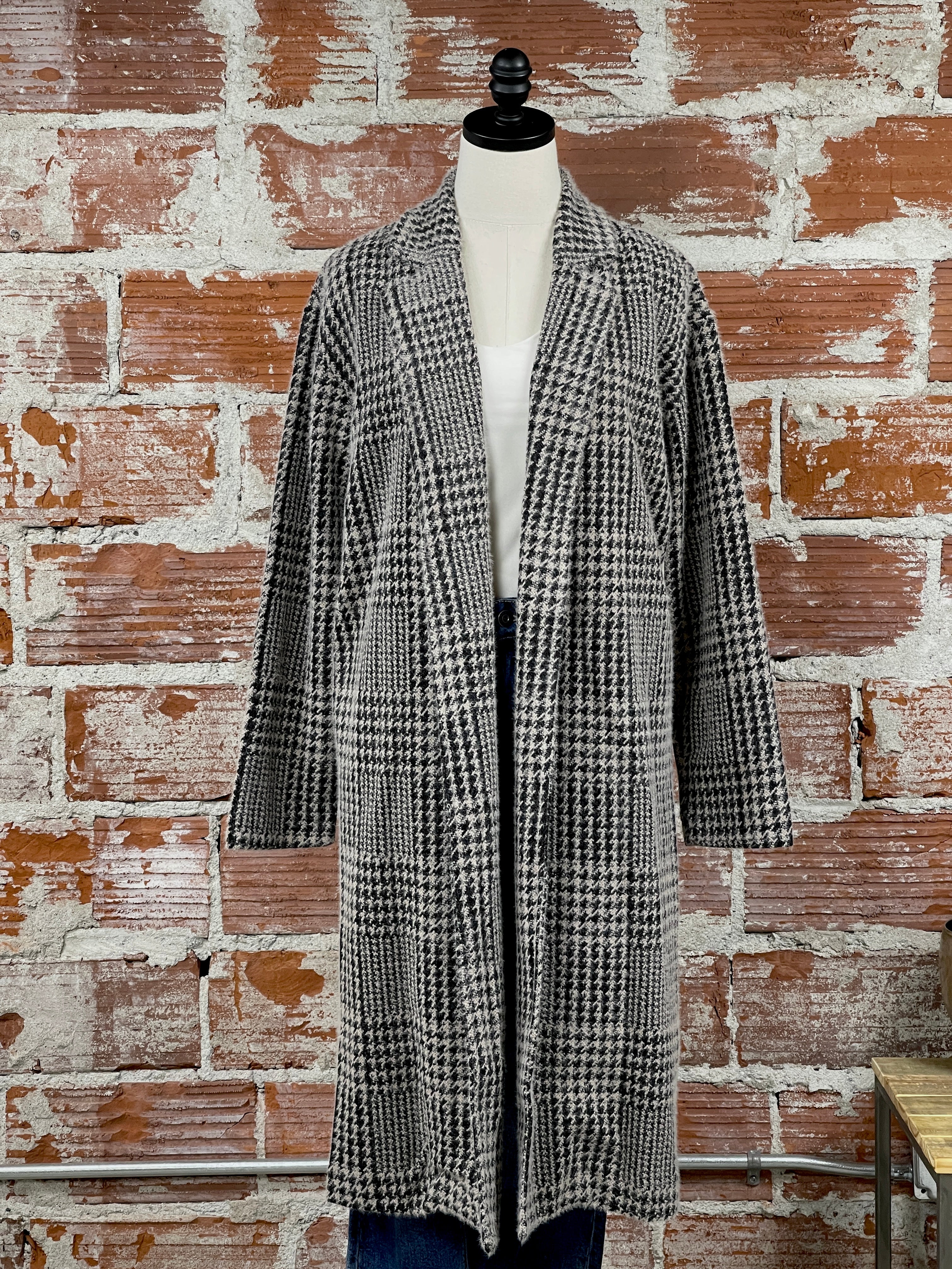 Dex Houndstooth Plaid Long Coat-131 - Sweaters F/W (June - Nov)-Little Bird Boutique