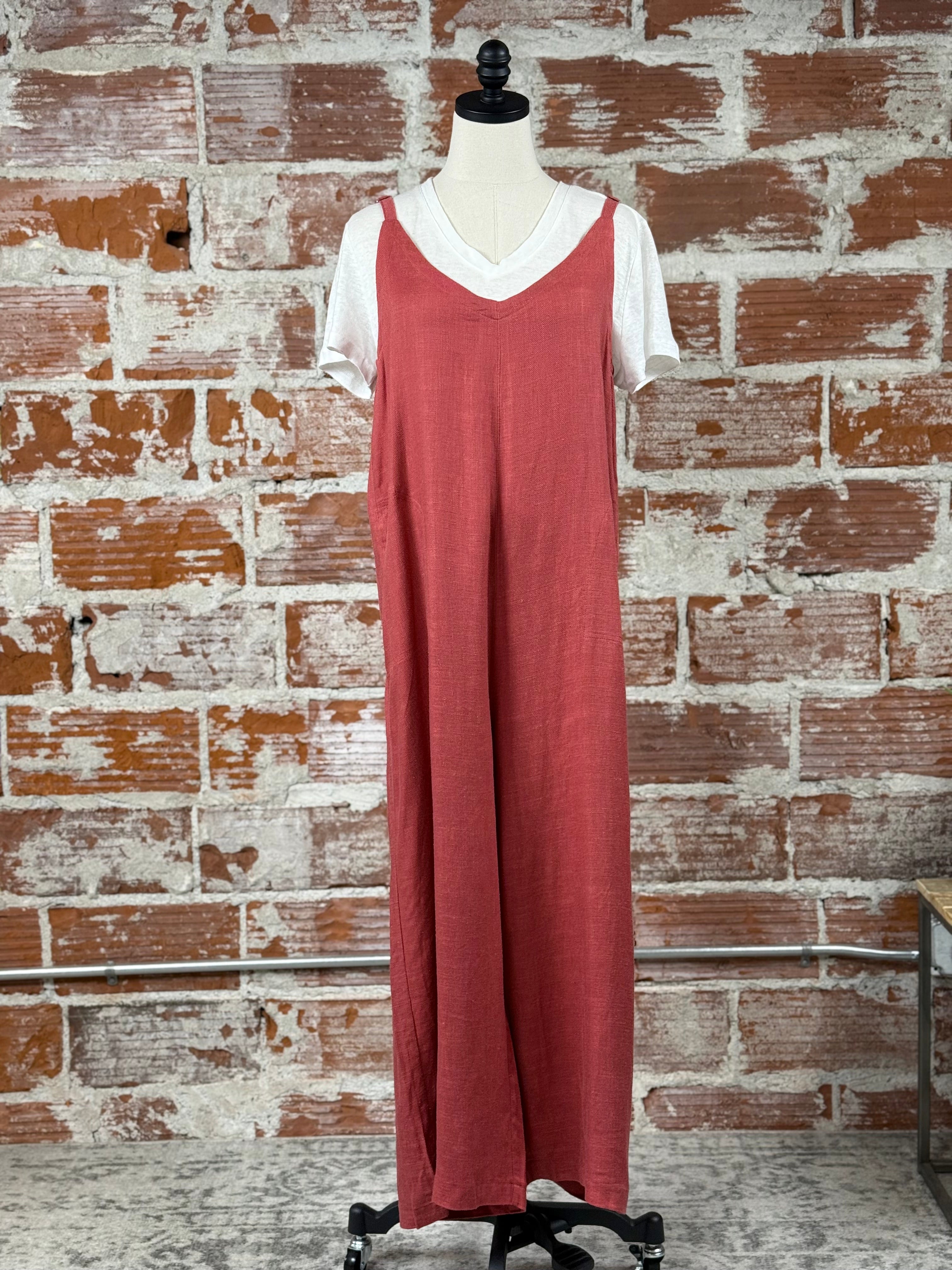 Etonia Jumpsuit in Brick-160 Jumpsuits/ Rompers-Little Bird Boutique