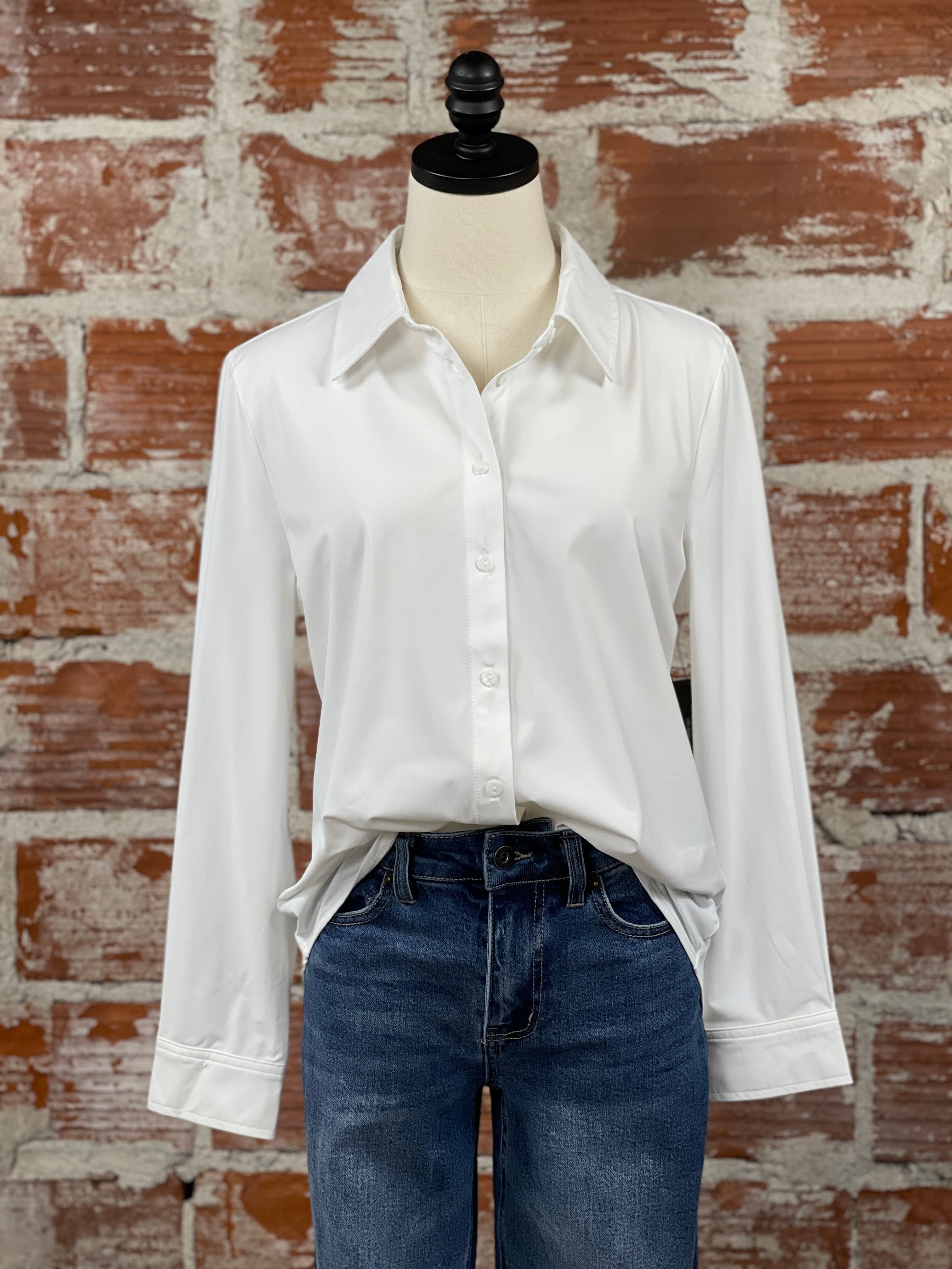 Liverpool Classic Button Up Shirt in White-111 - Woven Top F/W (June- Nov)-Little Bird Boutique