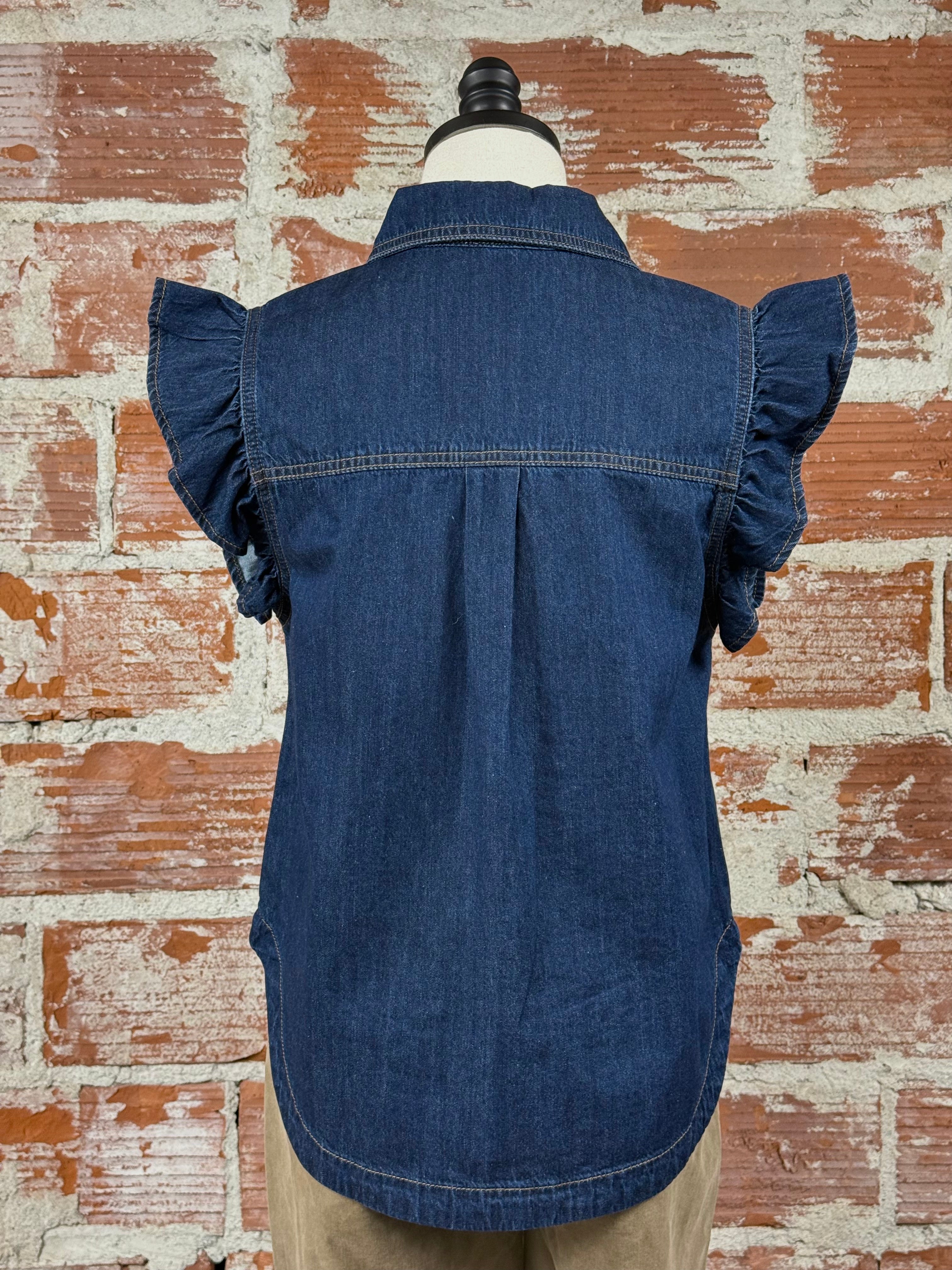 Summer Top in Dark Denim-112 - Woven Top S/S (Dec - May)-Little Bird Boutique