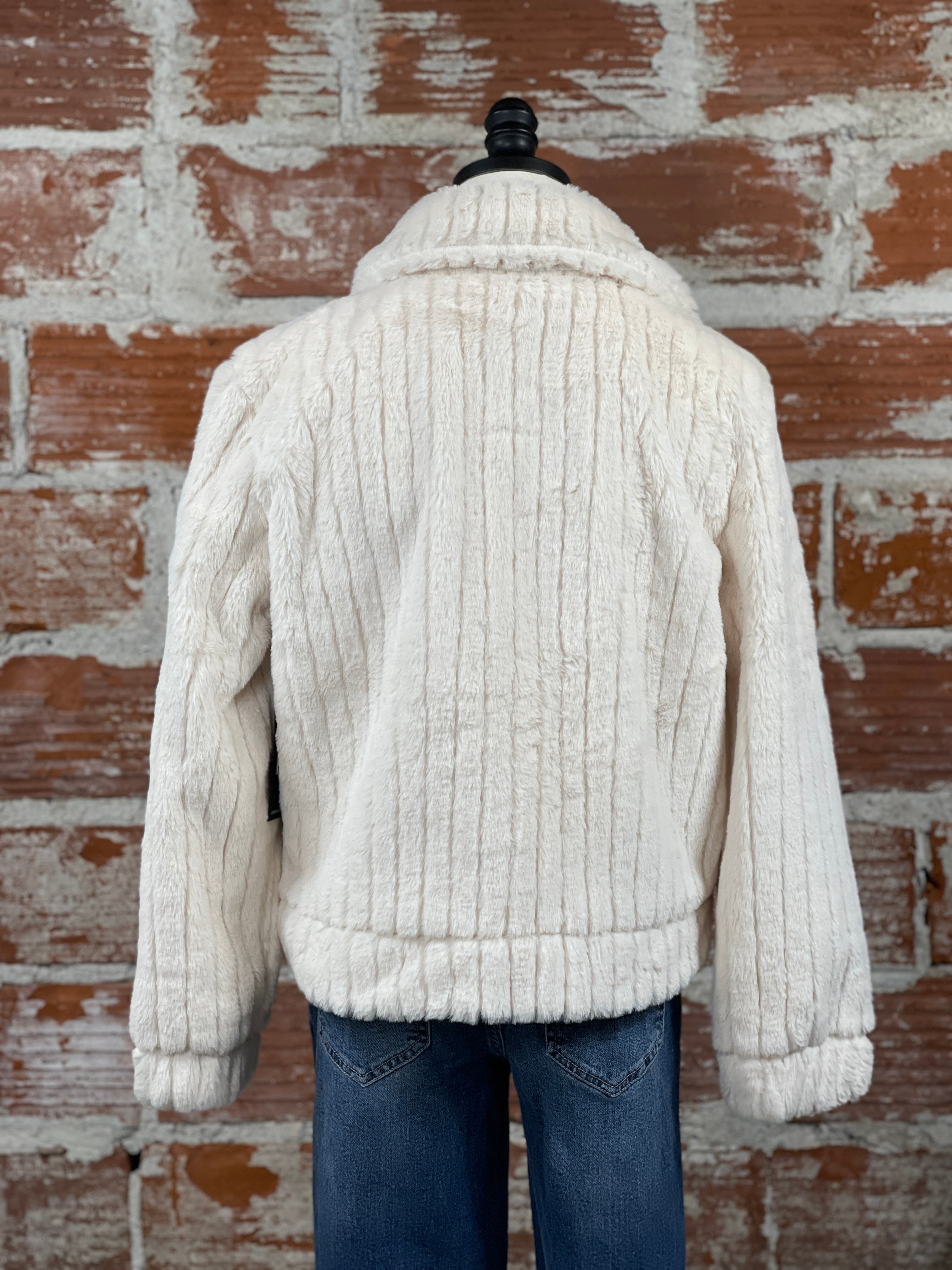 Liverpool Fur Trucker Jacket in Cream-141 Outerwear Coats & Jackets-Little Bird Boutique