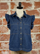 Summer Top in Dark Denim-112 - Woven Top S/S (Dec - May)-Little Bird Boutique