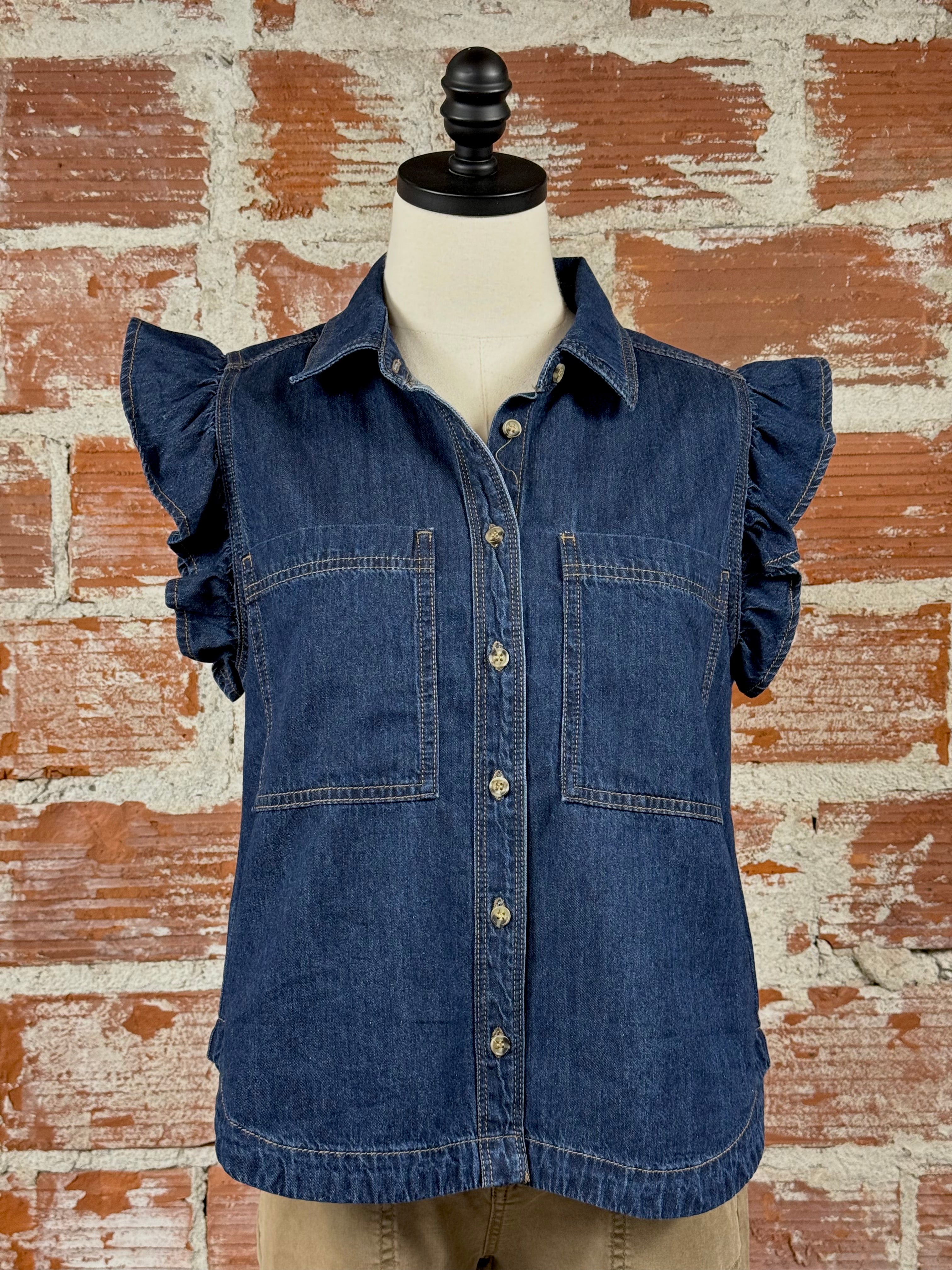 Summer Top in Dark Denim-112 - Woven Top S/S (Dec - May)-Little Bird Boutique