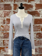 Z Supply Scarlett Henley Top in Sea Salt Stripe-121 - Jersey Tops F/W (June - Nov)-Little Bird Boutique