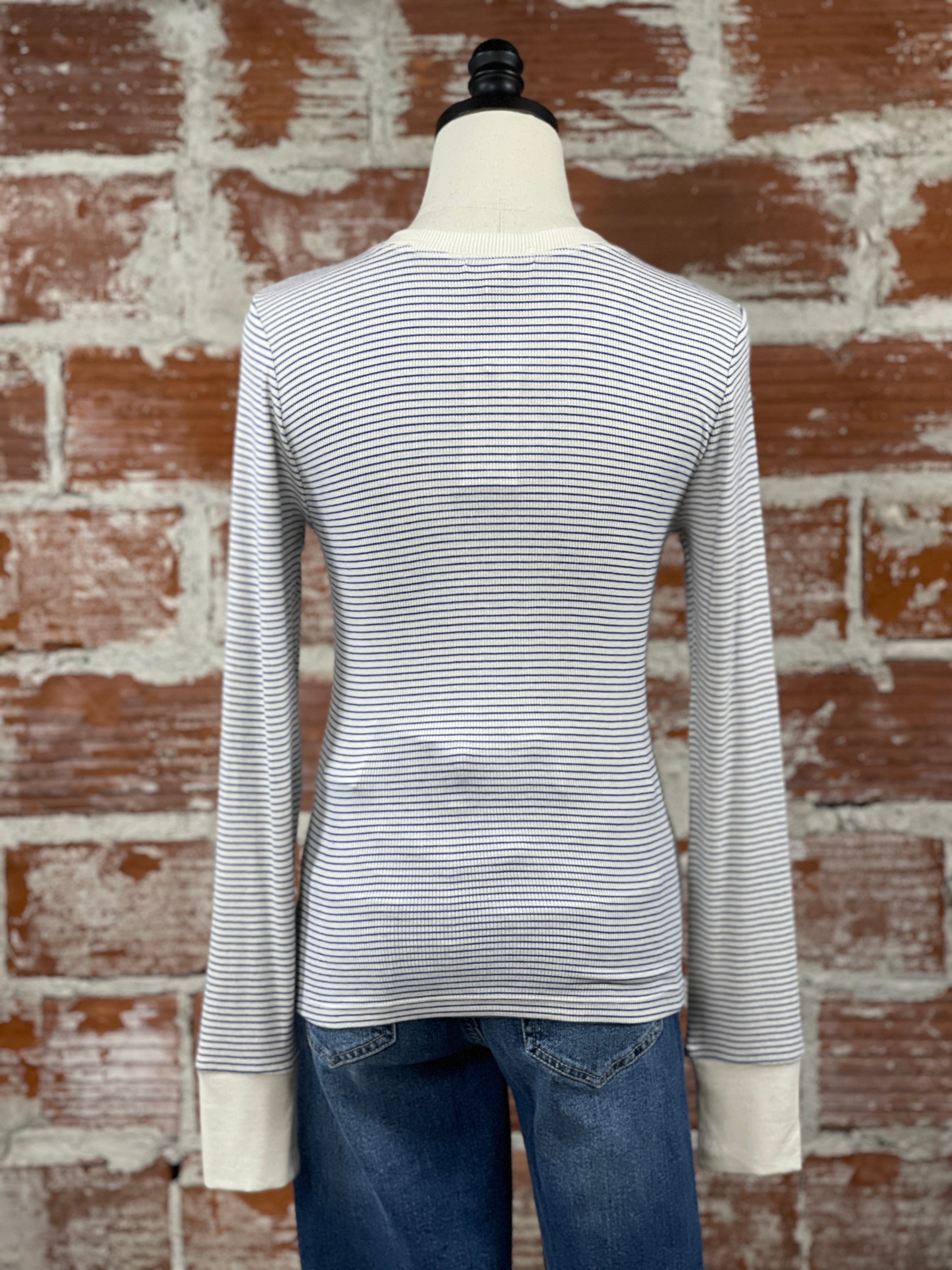 Z Supply Scarlett Henley Top in Sea Salt Stripe-121 - Jersey Tops F/W (June - Nov)-Little Bird Boutique