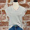 Jamie Tee in Black and Ivory Stripe-112 - Woven Top S/S (Dec - May)-Little Bird Boutique
