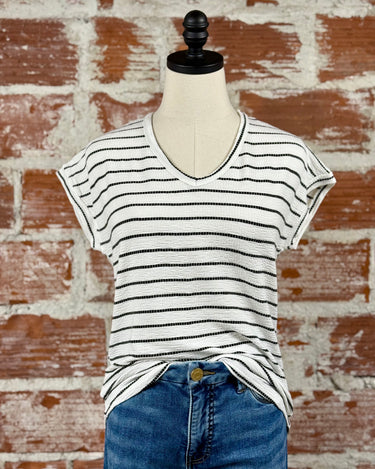 Jamie Tee in Black and Ivory Stripe-112 - Woven Top S/S (Dec - May)-Little Bird Boutique