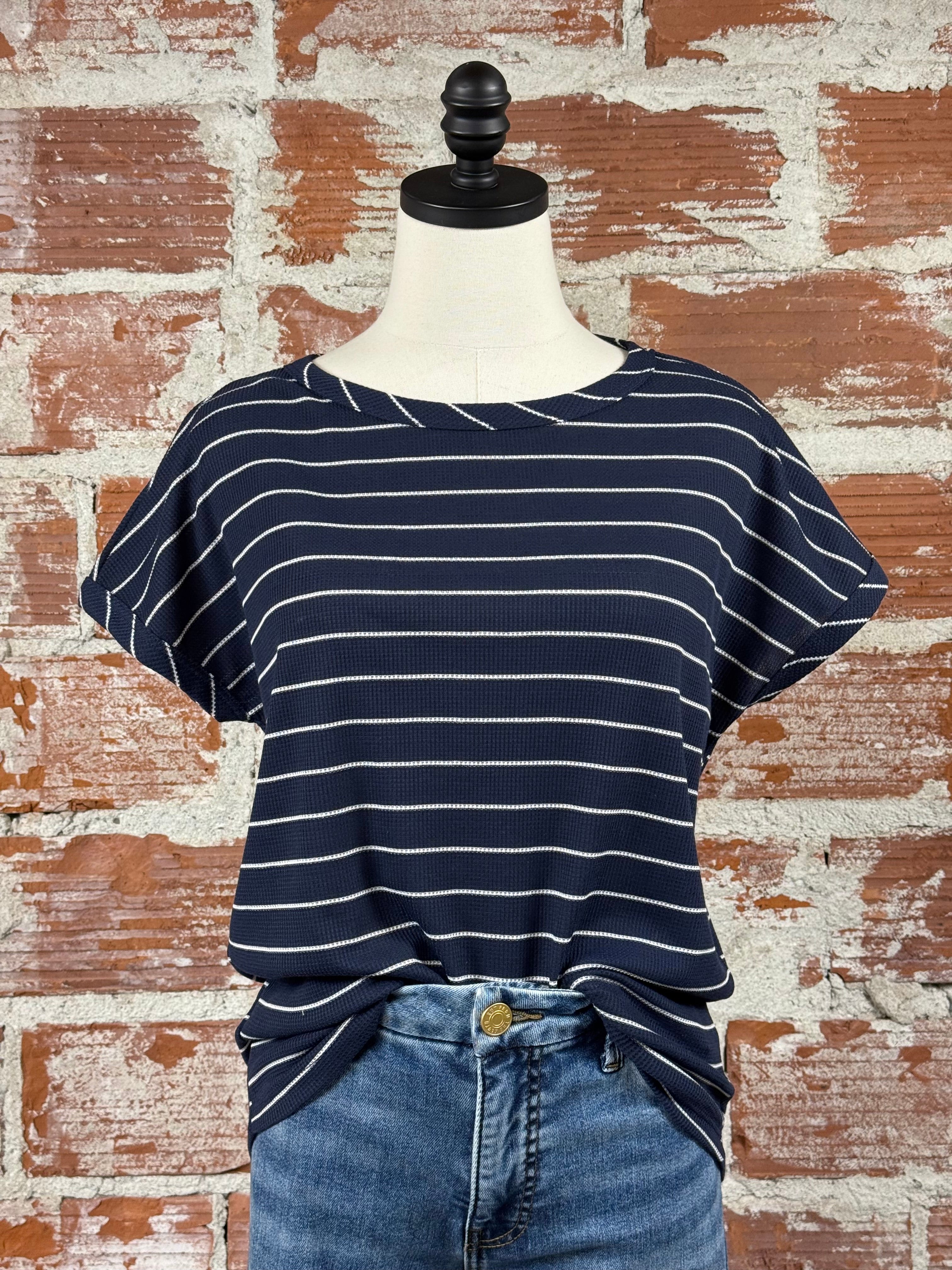 Nora Tee in Navy and White-112 - Woven Top S/S (Dec - May)-Little Bird Boutique