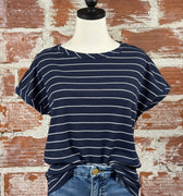Nora Tee in Navy and White-112 - Woven Top S/S (Dec - May)-Little Bird Boutique