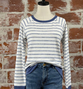 Kennedy Top in Ivory and Denim Stripe-112 - Woven Top S/S (Dec - May)-Little Bird Boutique