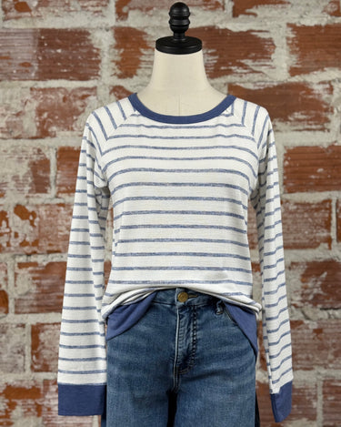 Kennedy Top in Ivory and Denim Stripe-112 - Woven Top S/S (Dec - May)-Little Bird Boutique
