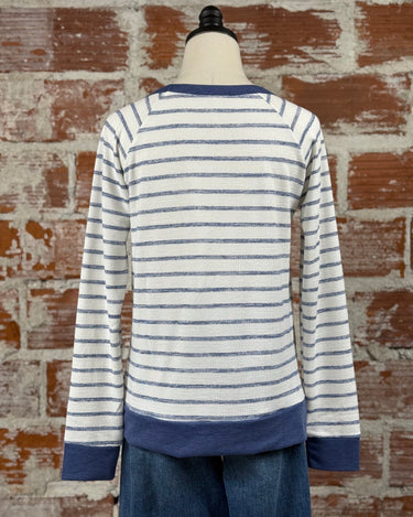 Kennedy Top in Ivory and Denim Stripe-112 - Woven Top S/S (Dec - May)-Little Bird Boutique