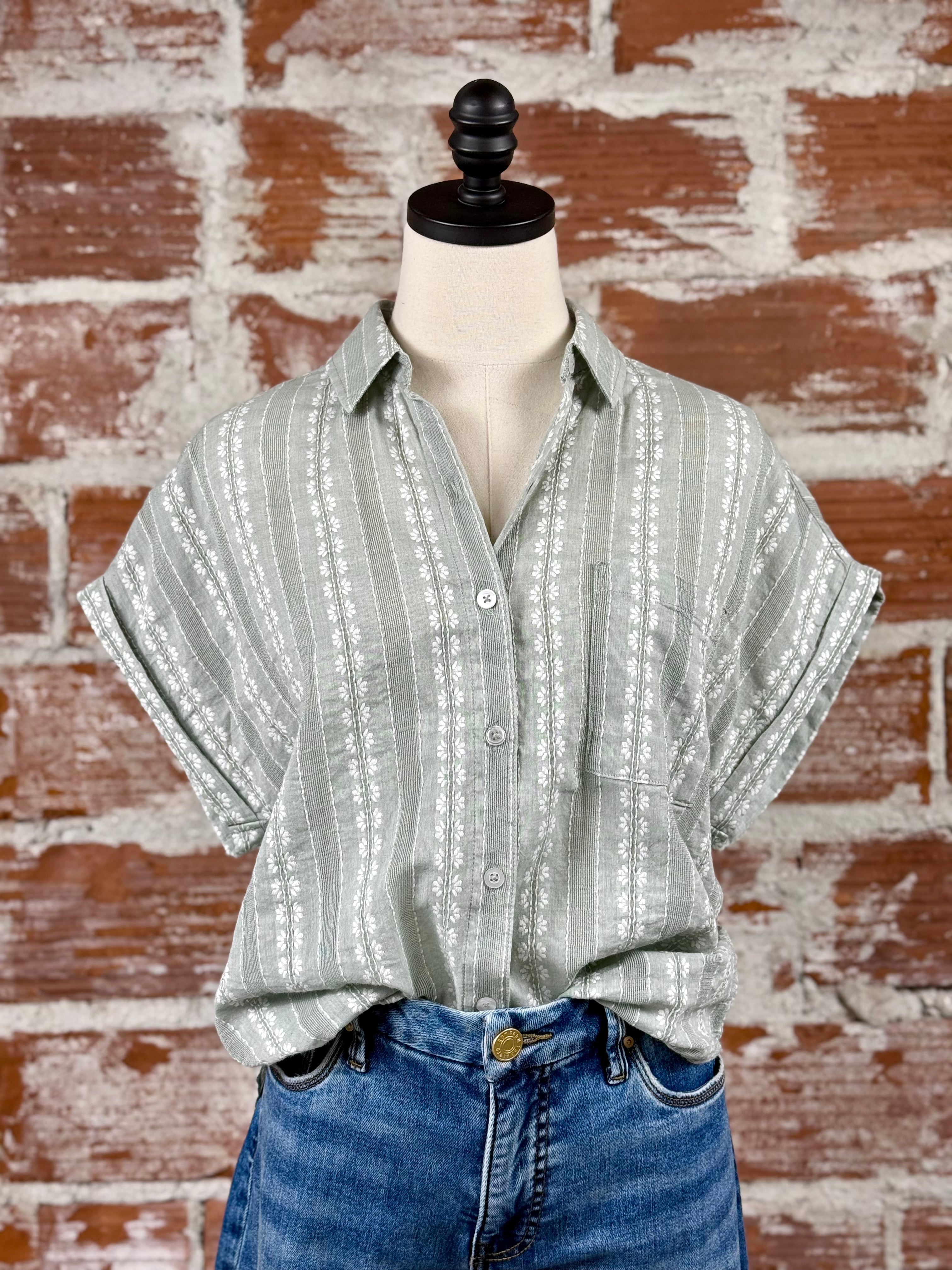 Flag and Anthem Bellerose Top in Sage-112 - Woven Top S/S (Dec - May)-Little Bird Boutique