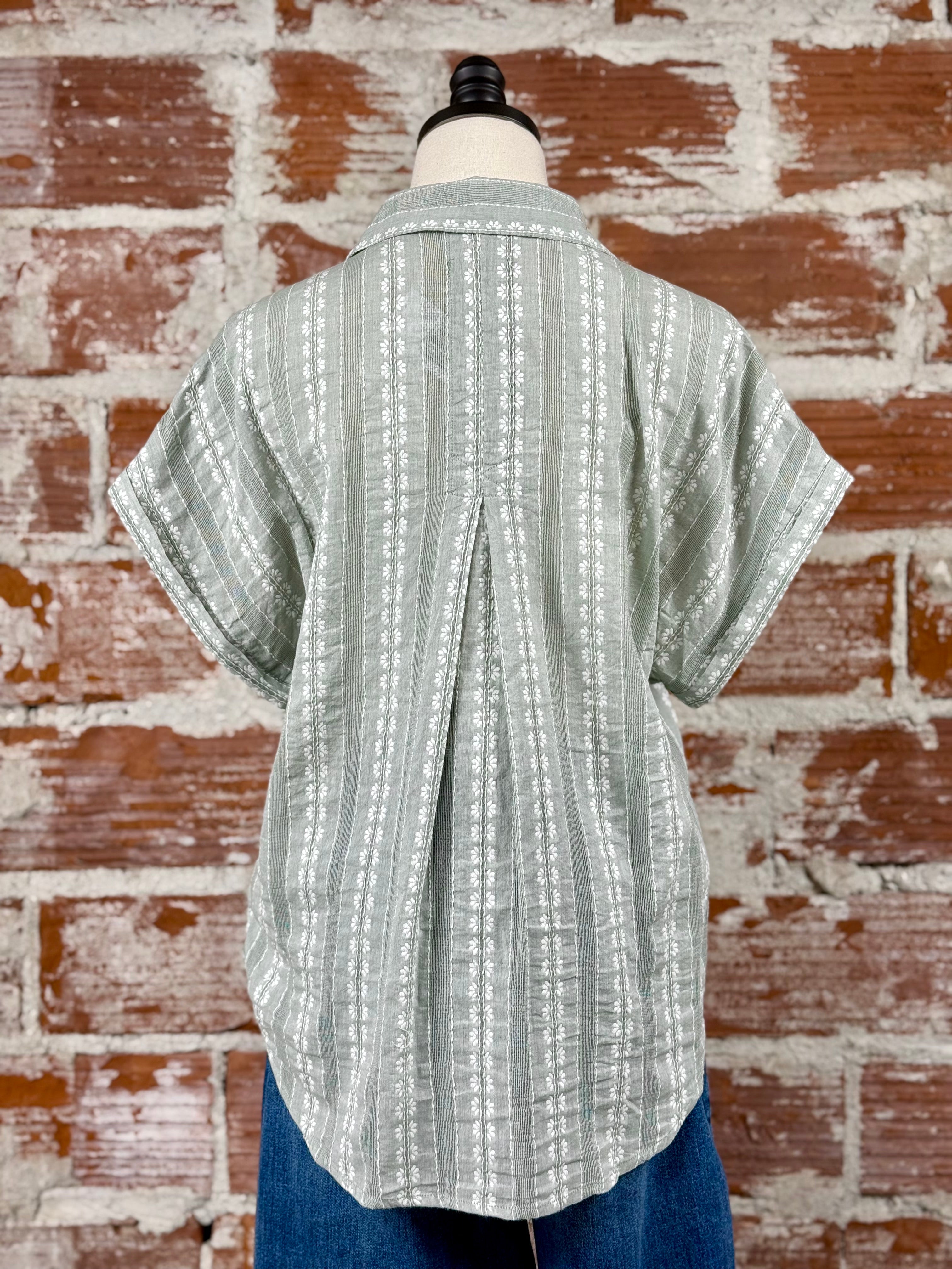 Flag and Anthem Bellerose Top in Sage-112 - Woven Top S/S (Dec - May)-Little Bird Boutique