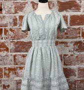 Flag and Anthem Cheyenne Mini Dress in Sage and White-151 Dresses - Short-Little Bird Boutique