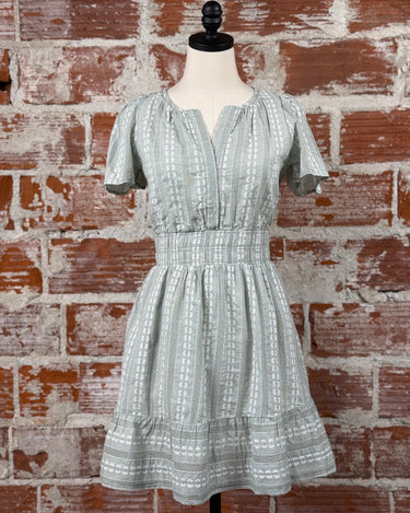 Flag and Anthem Cheyenne Mini Dress in Sage and White-151 Dresses - Short-Little Bird Boutique