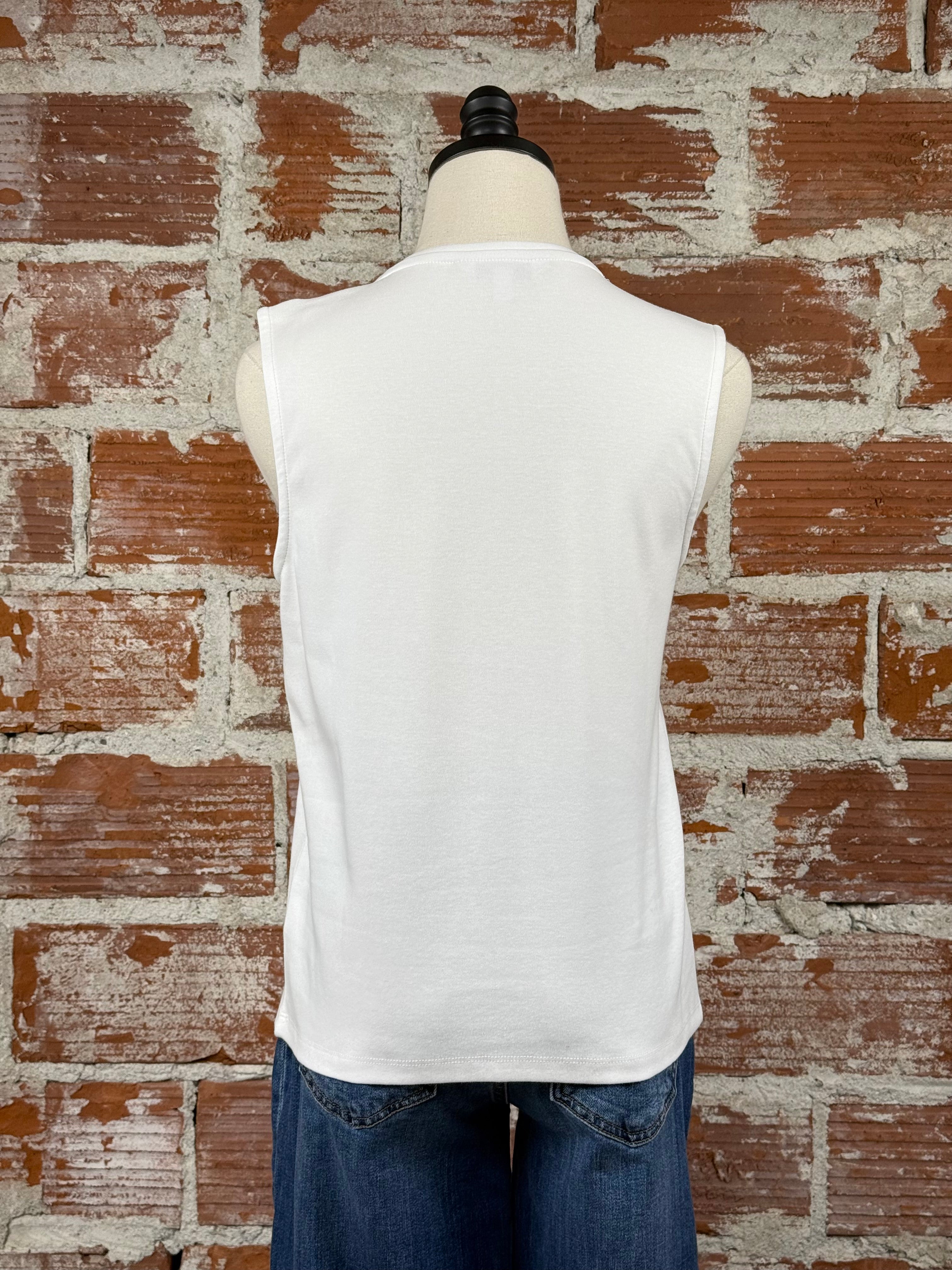 Liverpool Sleeveless V Neck Knit Top in White-122 - Jersey Tops S/S (Dec - May)-Little Bird Boutique