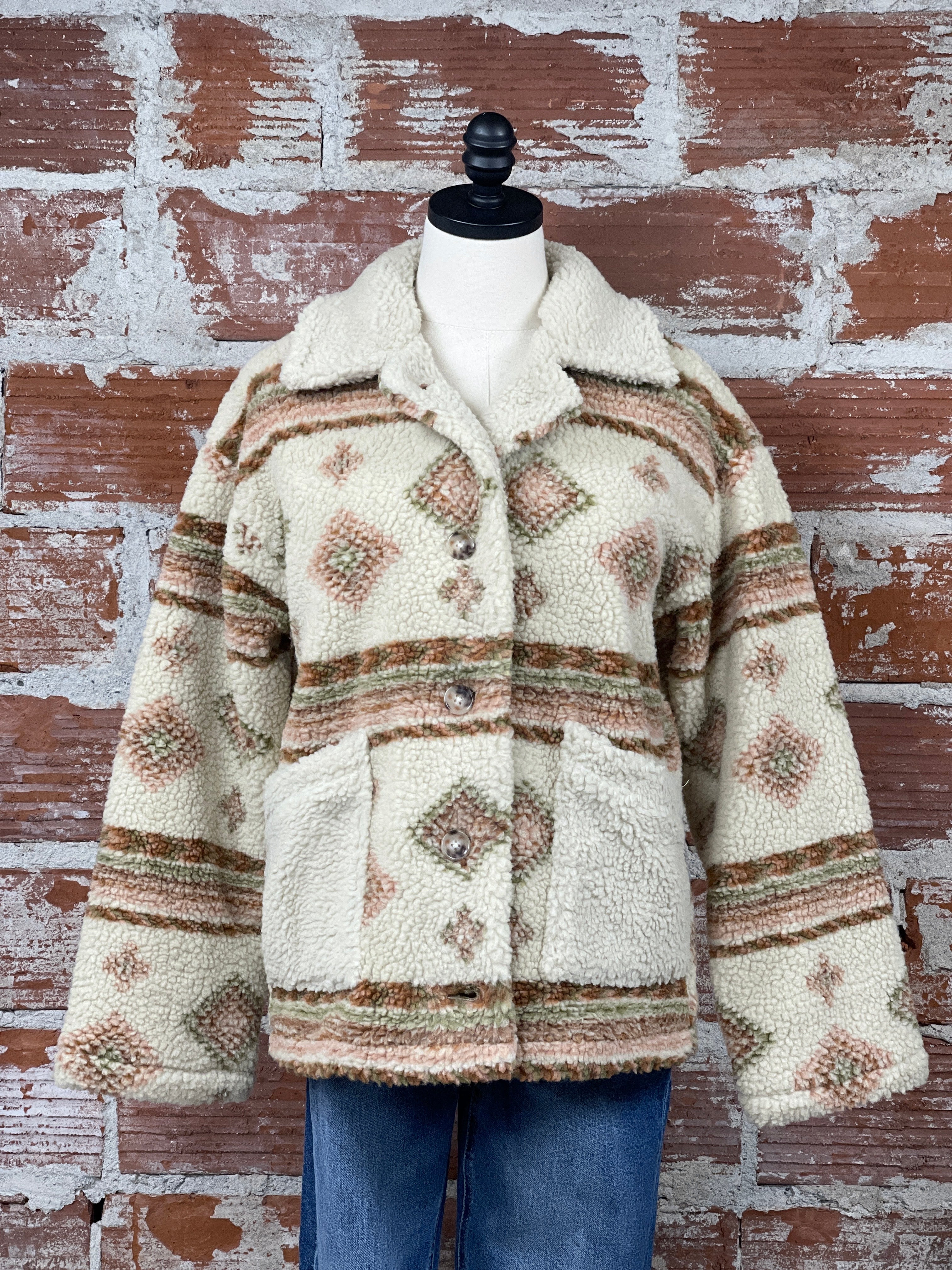 Flag and Anthem Hoxie Sherpa Jacket in Cream Multi-141 Outerwear Coats & Jackets-Little Bird Boutique