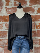 Liverpool Shirring Blouse in Black-113 - Woven Tops (Holiday)-Little Bird Boutique