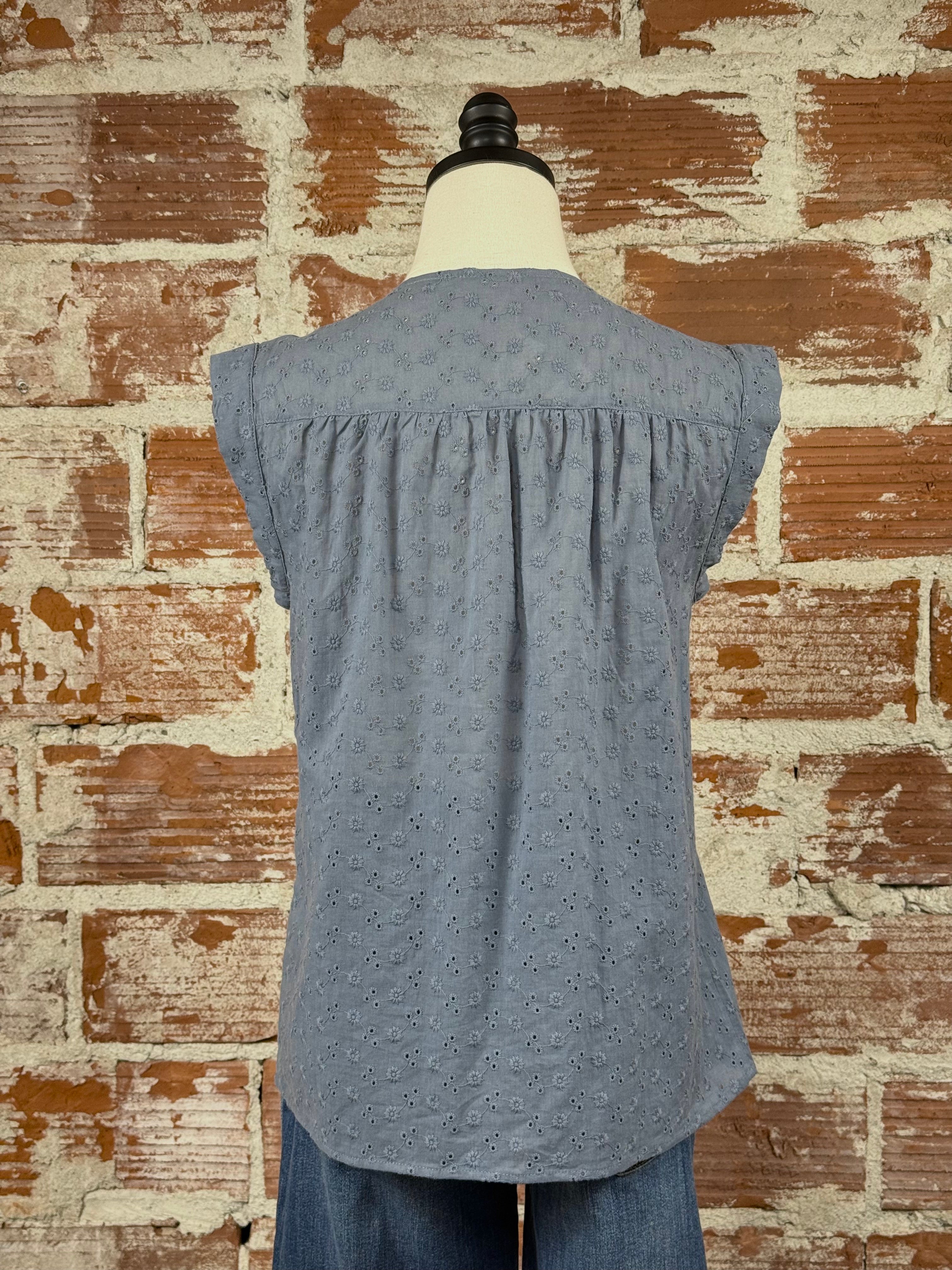 Lovestitch Eyelet Top in Blue-112 - Woven Top S/S (Dec - May)-Little Bird Boutique