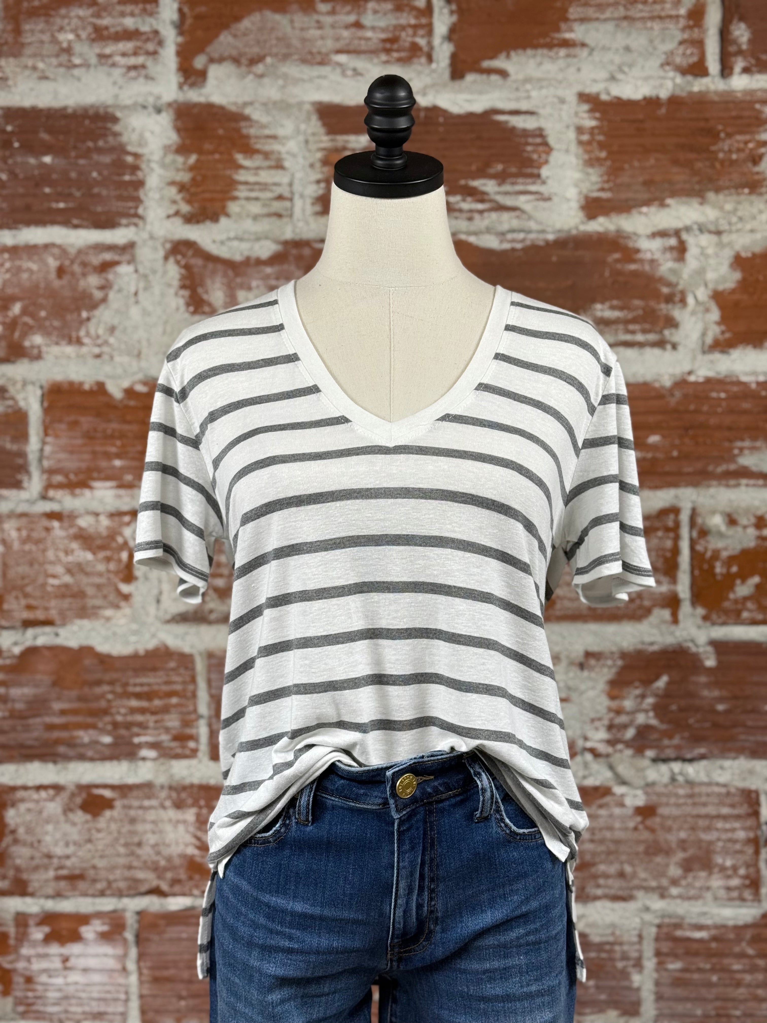 Mika Tee in Grey Stripe-122 - Jersey Tops S/S (Dec - May)-Little Bird Boutique