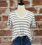 Mika Tee in Grey Stripe-122 - Jersey Tops S/S (Dec - May)-Little Bird Boutique