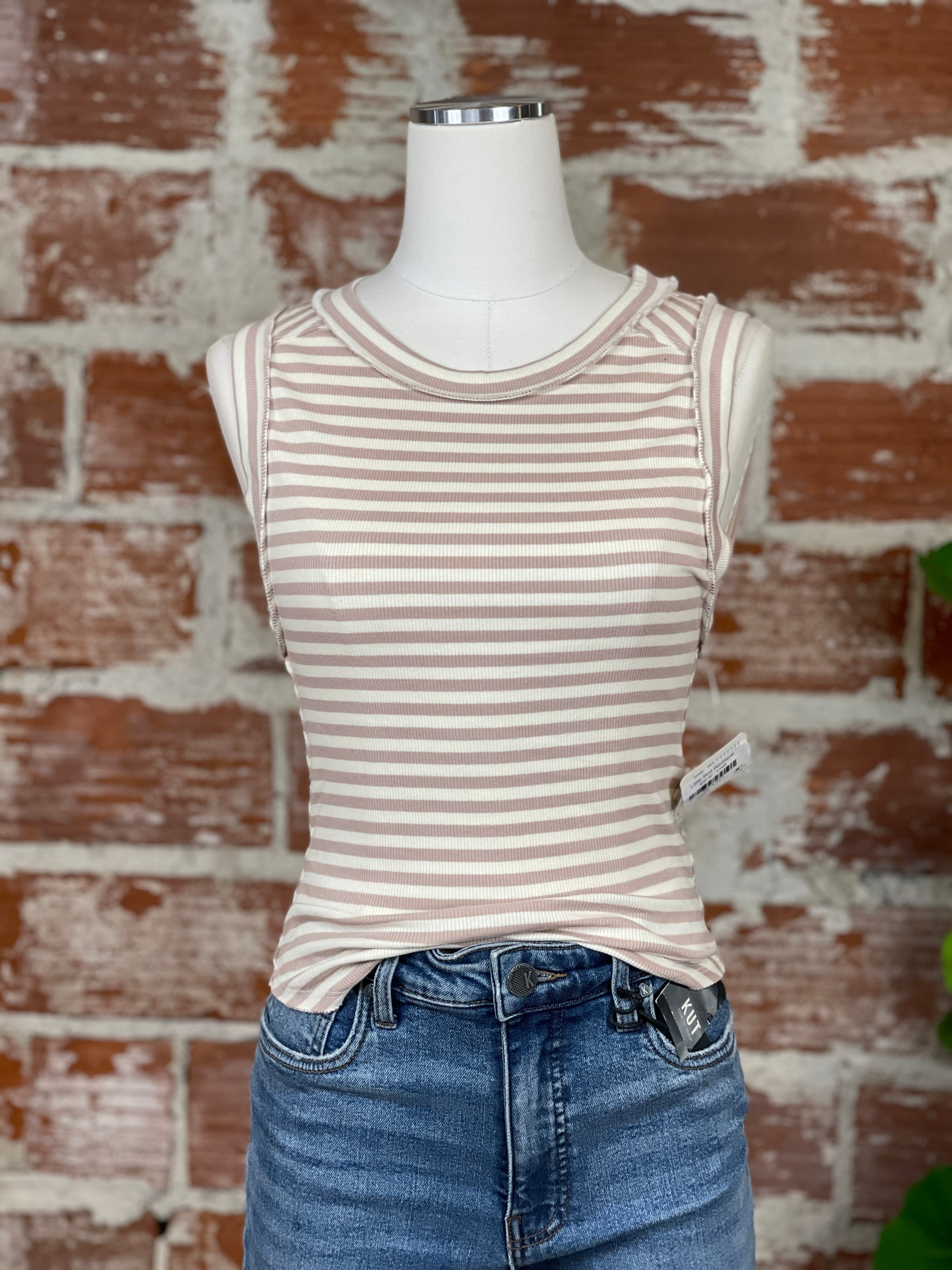 Free People Striped Tank in Cream & Taupe-121 - Jersey Tops F/W (June - Nov)-Little Bird Boutique