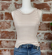 Free People Striped Tank in Cream & Taupe-121 - Jersey Tops F/W (June - Nov)-Little Bird Boutique