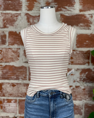 Free People Striped Tank in Cream & Taupe-121 - Jersey Tops F/W (June - Nov)-Little Bird Boutique
