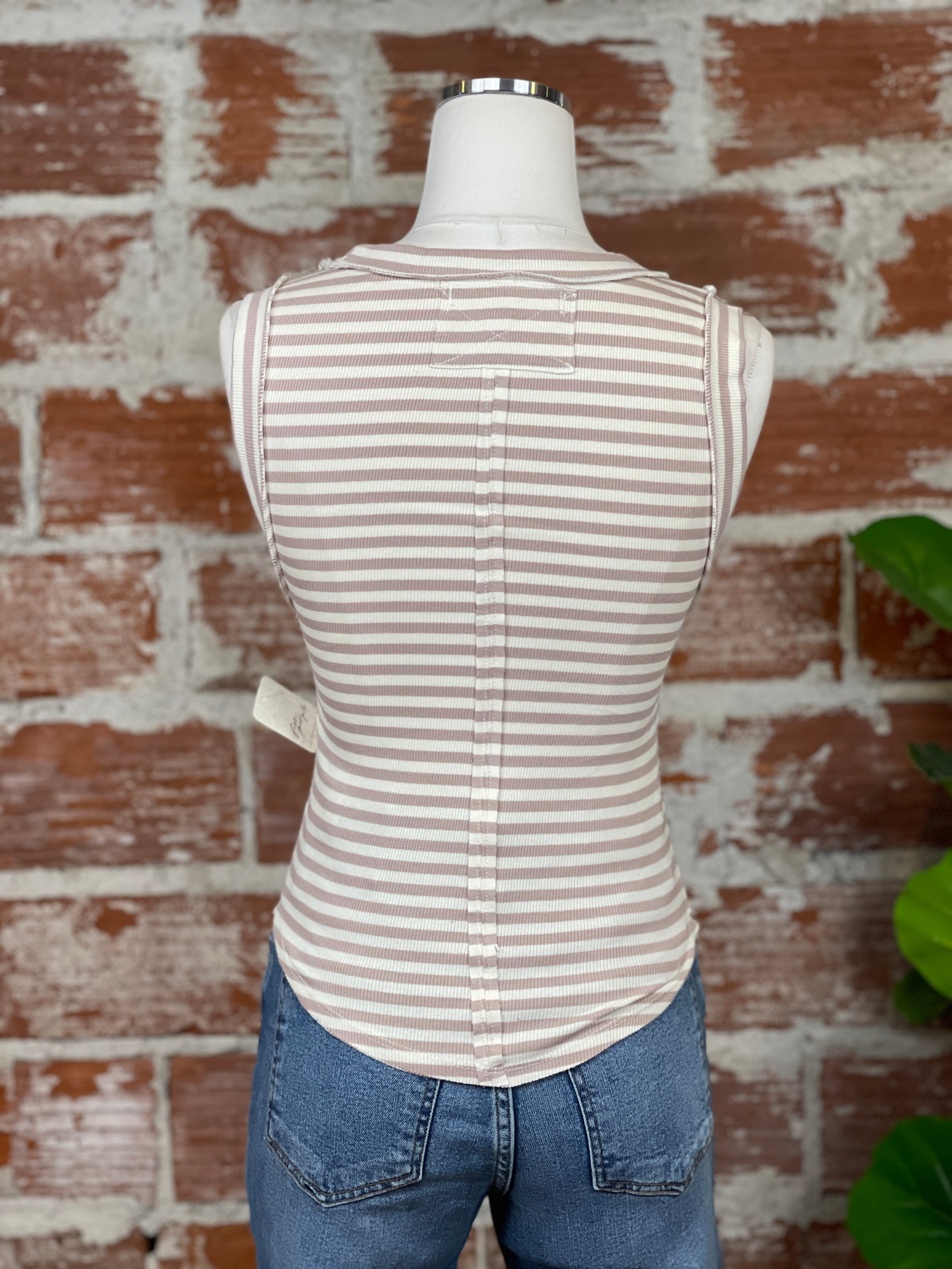 Free People Striped Tank in Cream & Taupe-121 - Jersey Tops F/W (June - Nov)-Little Bird Boutique