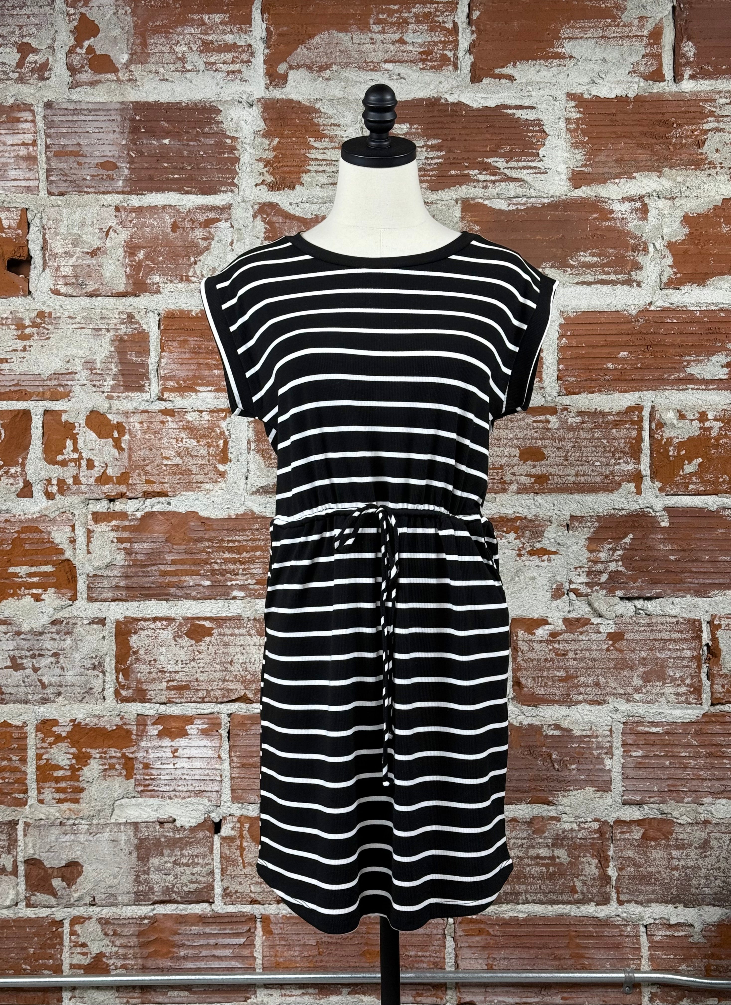 Fresno Dress in Black and White Stripe-151 Dresses - Short-Little Bird Boutique