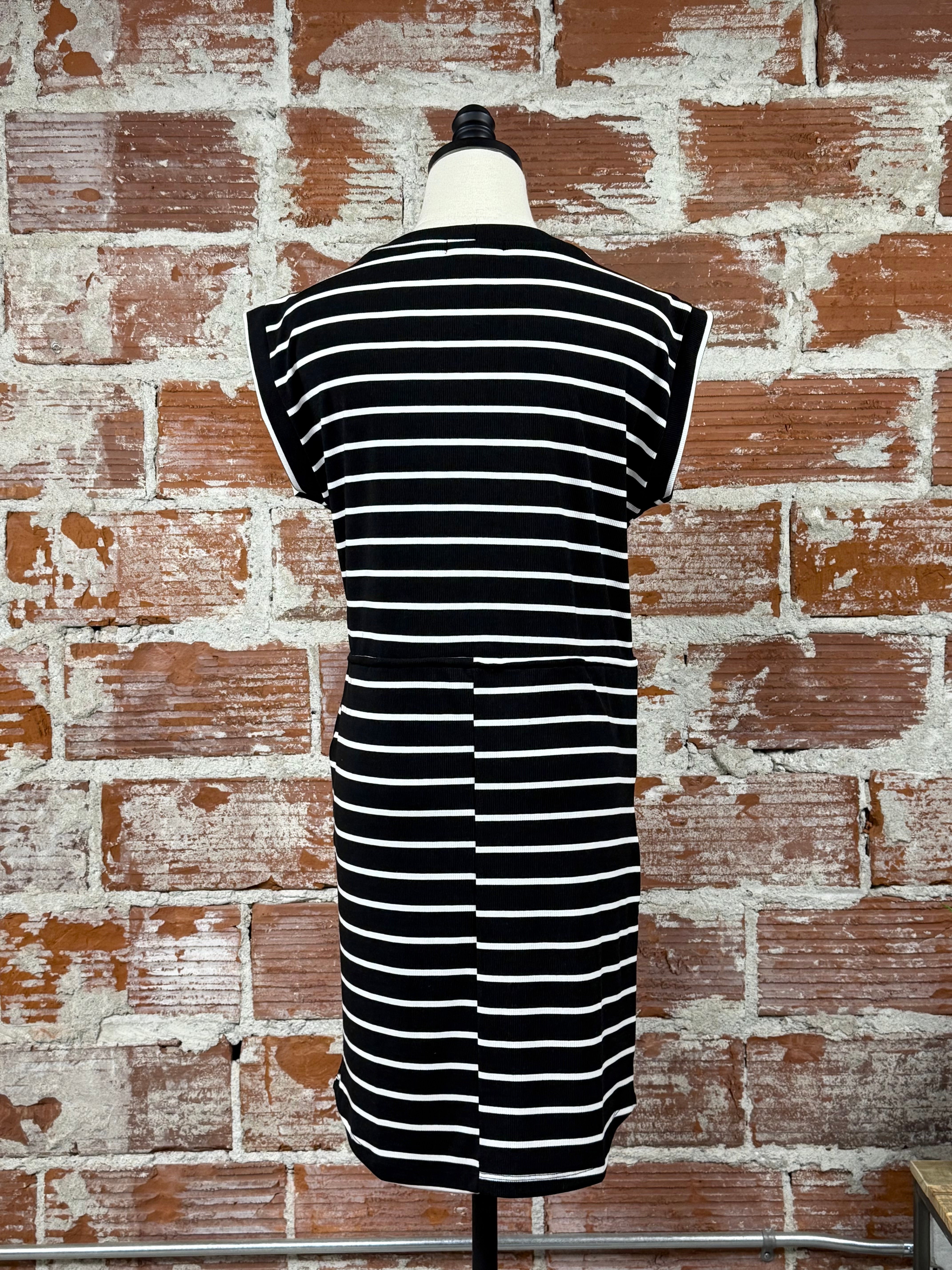 Fresno Dress in Black and White Stripe-151 Dresses - Short-Little Bird Boutique