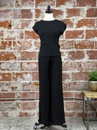 Dex Drop Shoulder Textured Top in Black-122 - Jersey Tops S/S (Dec - May)-Little Bird Boutique