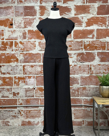 Dex Textured Flowy Pants in Black-220 Pants-Little Bird Boutique