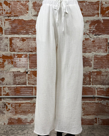 Dex Pull On Textured Pants in White-220 Pants-Little Bird Boutique