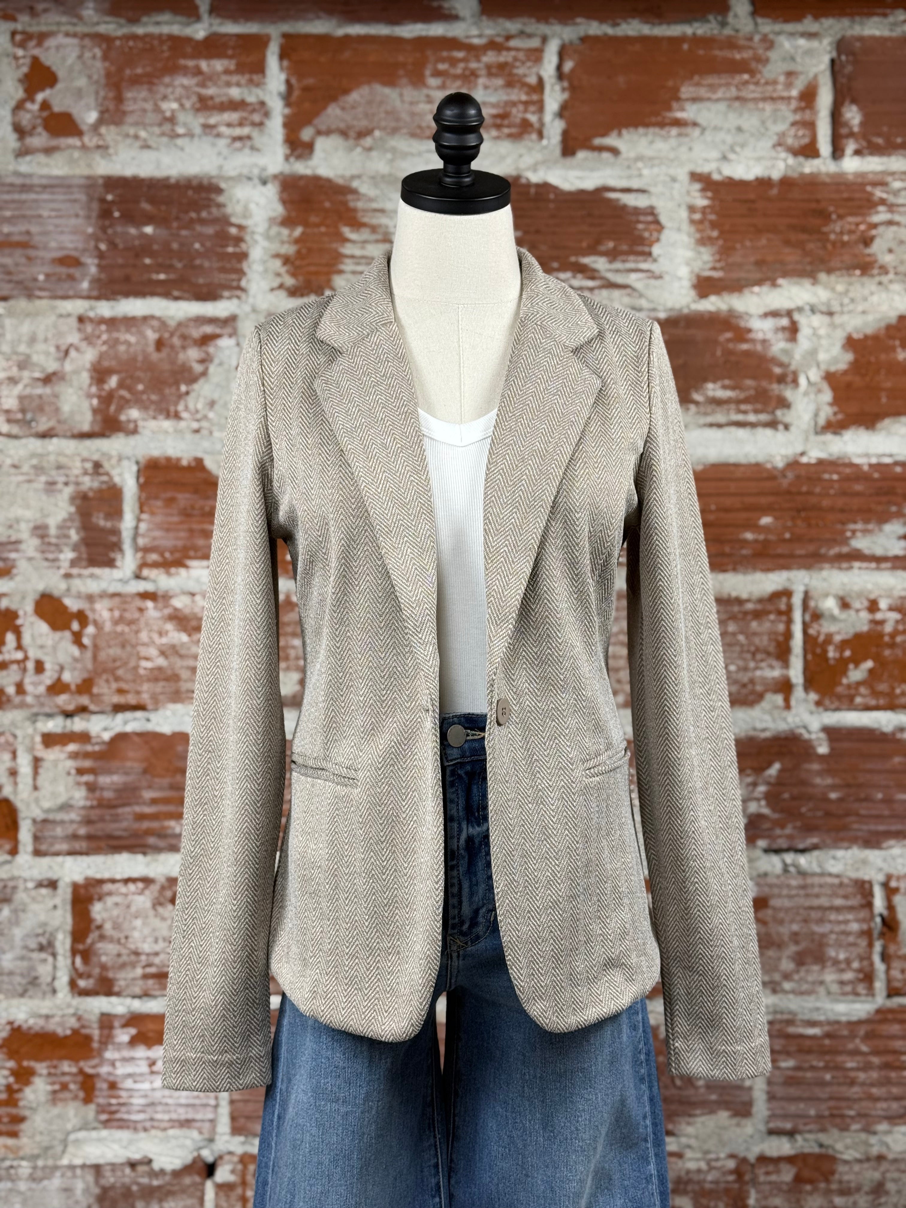 Kate Blazer in Almond Herringbone-143 Blazers-Little Bird Boutique