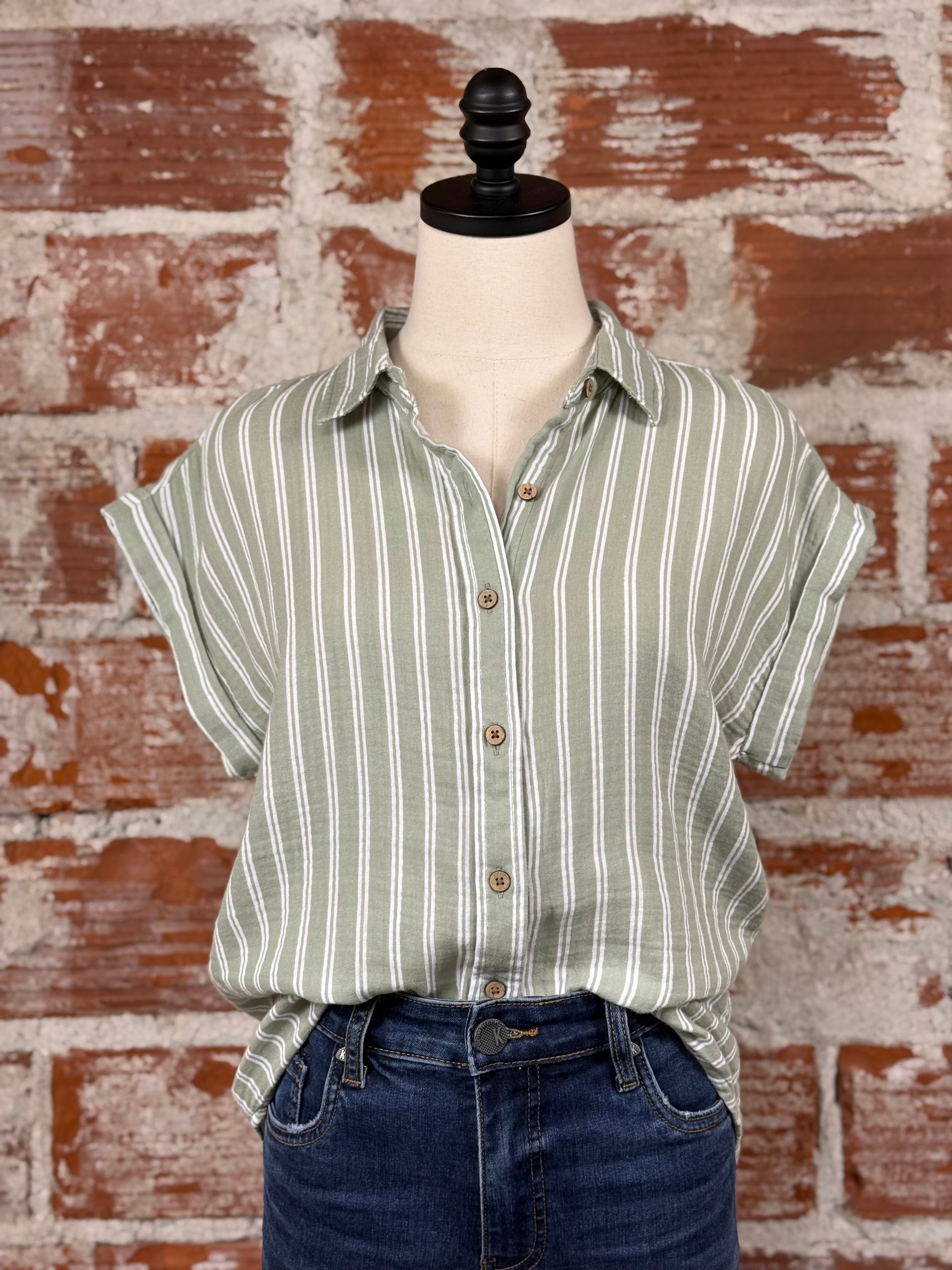 Thread and Supply Verna Shirt in Sage White-112 - Woven Top S/S (Dec - May)-Little Bird Boutique