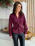 Sanctuary Easy On Me Satin Blouse in Sugar Plum-112 Woven Tops - Long Sleeve-Little Bird Boutique